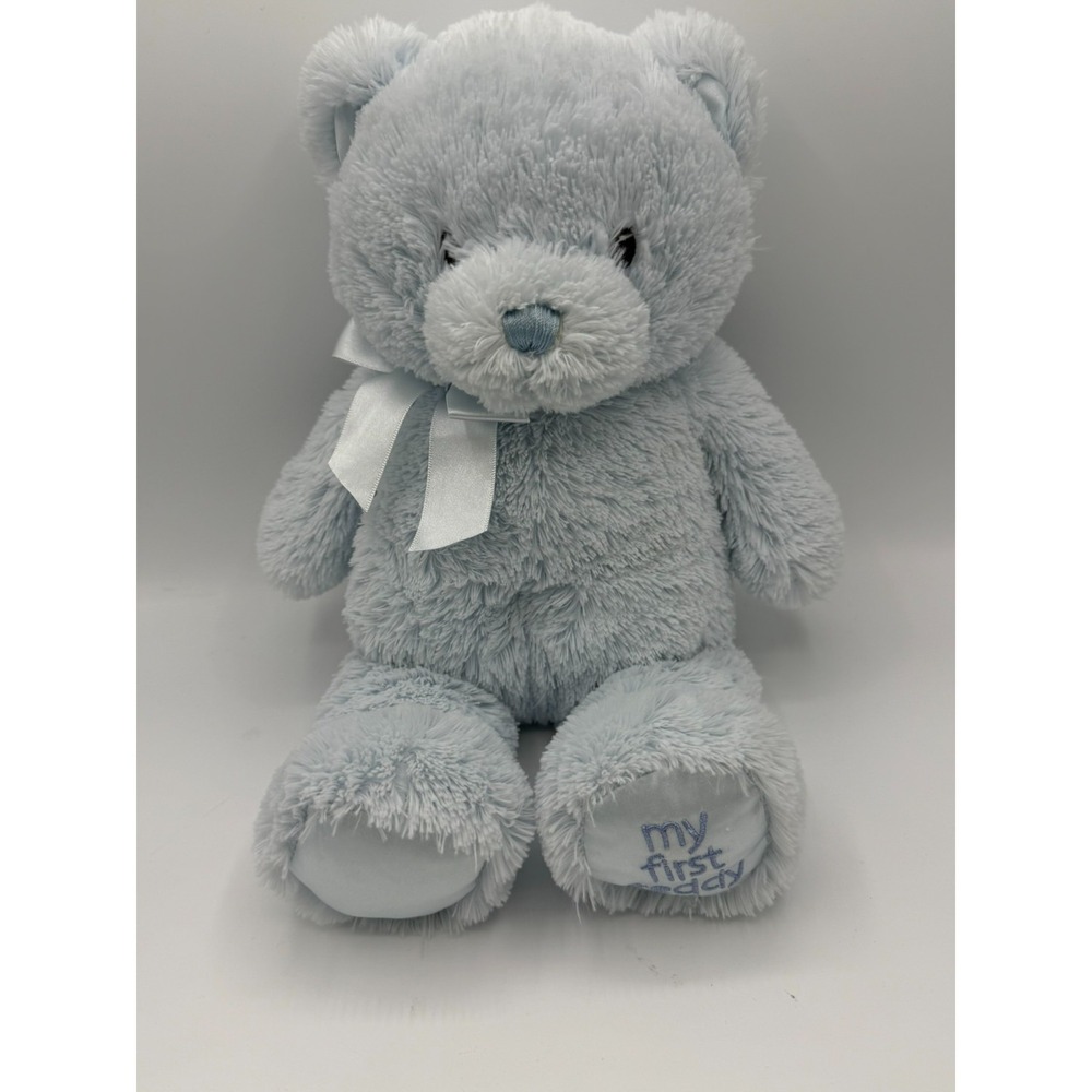 Gund Baby My First Teddy Bear Plush Baby Boy Blue 15 Inch Embroidered Satin Paw